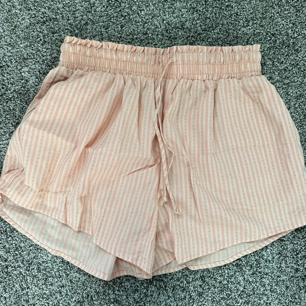 Women's Pink Striped Elastic-Waist Shorts